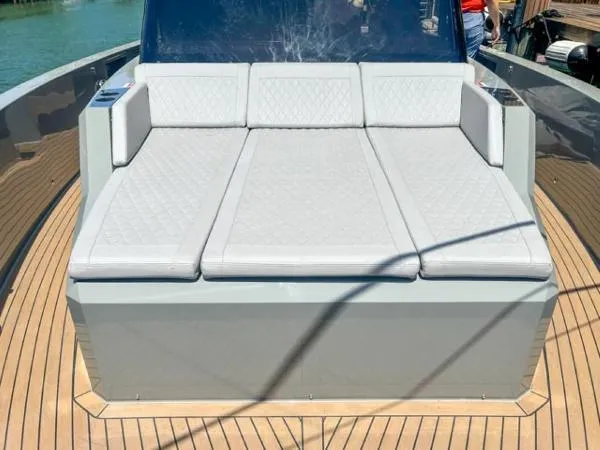  Yacht Photos Pics 2022 De Antonio Yachts D42 with spacious sunbed on teak deck.