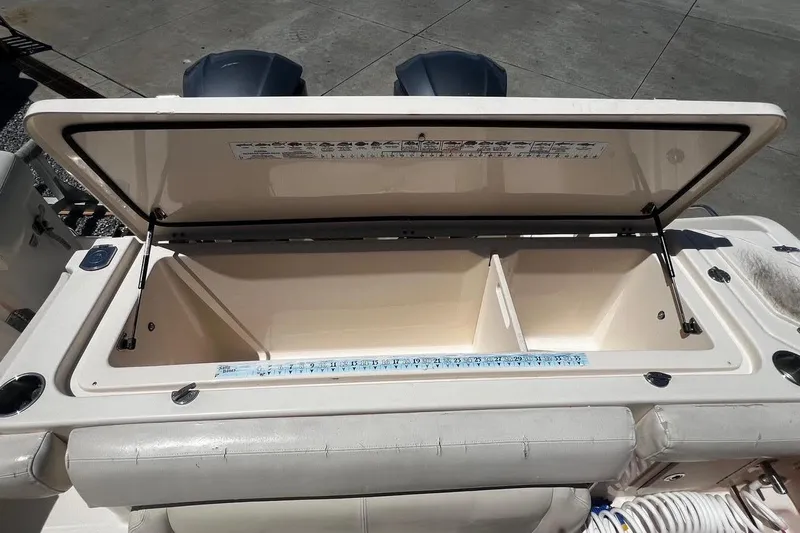  Yacht Photos Pics Open storage compartment on a 2015 Grady-White Canyon 336 boat.