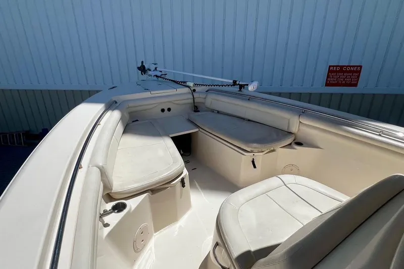  Yacht Photos Pics 2015 Grady-White Canyon 336 boat interior with seating and storage compartments.