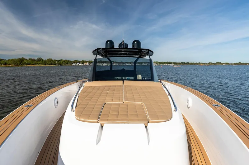  Yacht Photos Pics 2023 Pardo Yachts 43 on calm water, featuring sleek design and spacious deck.