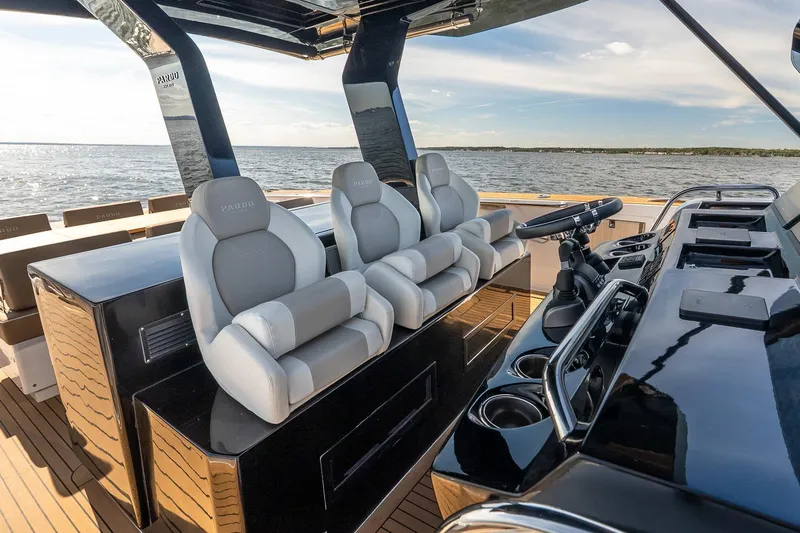  Yacht Photos Pics 2023 Pardo Yachts 43 interior with luxurious seating and sleek design on open water.