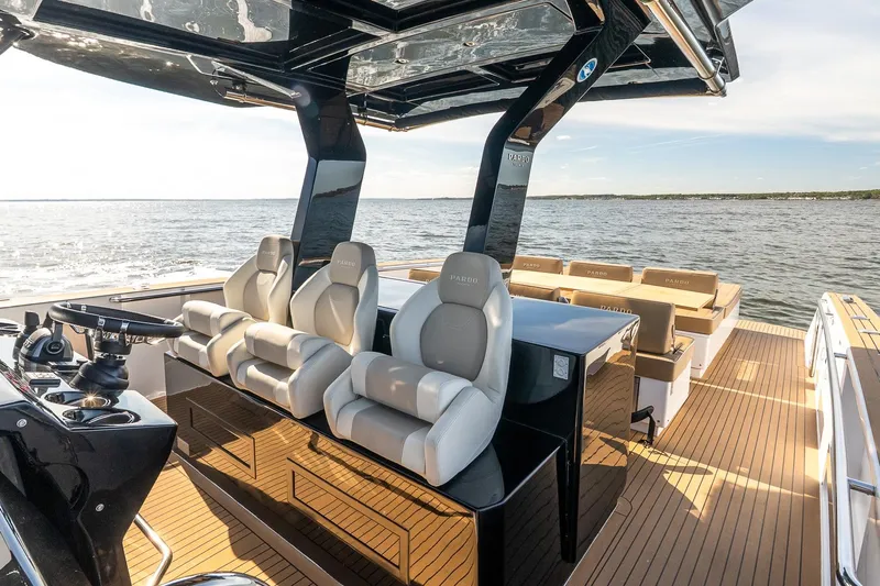  Yacht Photos Pics 2023 Pardo Yachts 43 luxury yacht interior with sleek seating and ocean view.