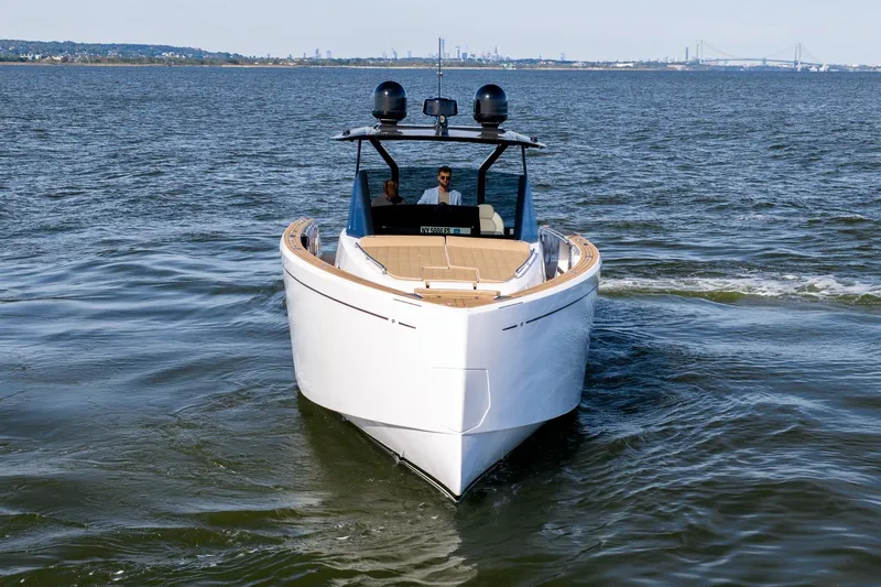  Yacht Photos Pics 2023 Pardo Yachts 43 cruising on open water, showcasing sleek design and luxury.