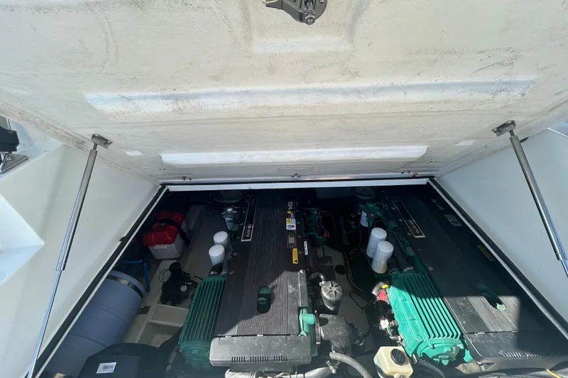  Yacht Photos Pics Engine compartment of 2012 Beneteau Gran Turismo 44 yacht, showcasing dual engines.