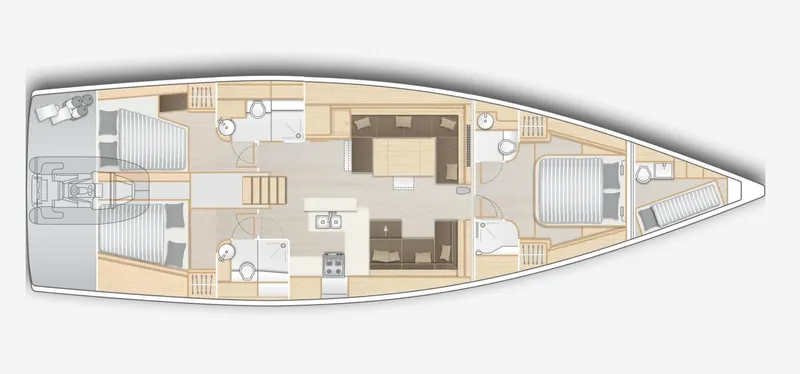 Hanse 588 Yacht Photos Pics 2024 Hanse 588 yacht layout with spacious cabins, modern kitchen, and elegant living area.