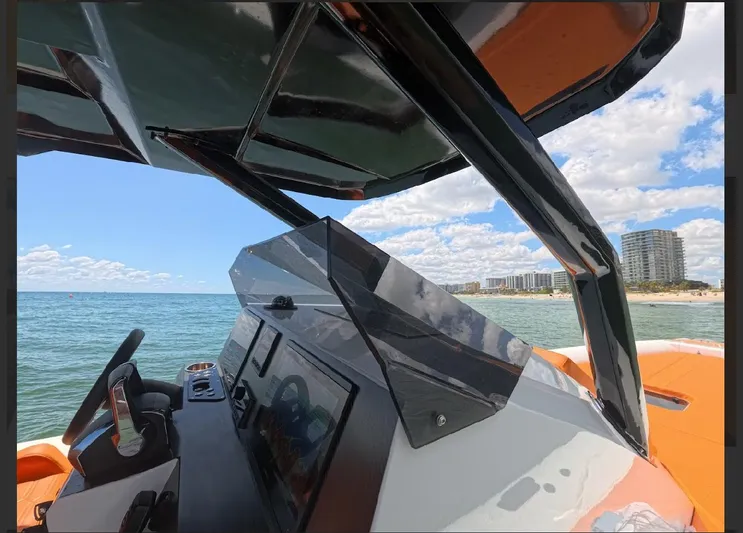 Novielli Yacht Photos Pics Modern Novielli Veloche 349 boat interior with ocean view, 2026 model.