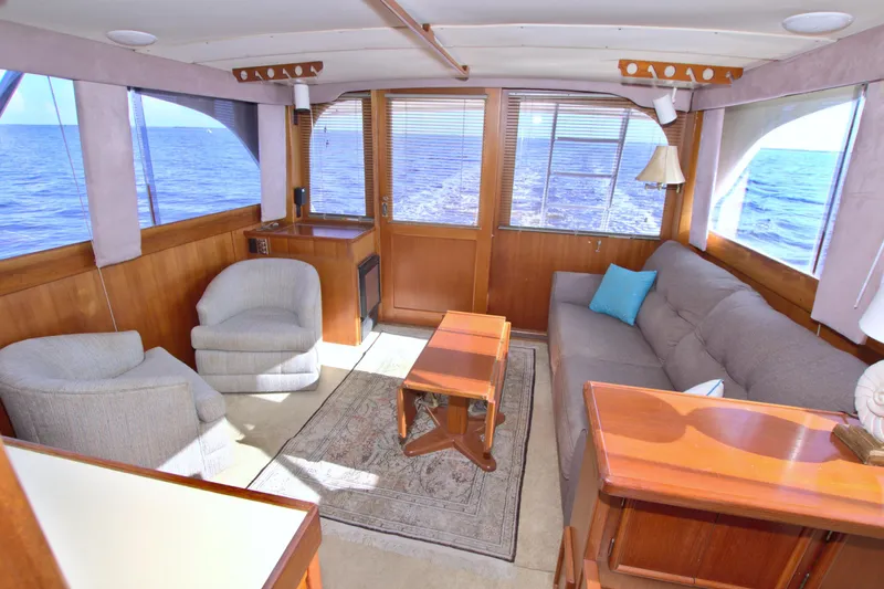 Fishin Post Yacht Photos Pics Luxurious interior of 1990 Post 44 Sport Fisherman yacht with ocean view.