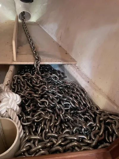  Yacht Photos Pics Anchor chain storage in 2002 Island Packet 380 sailboat.