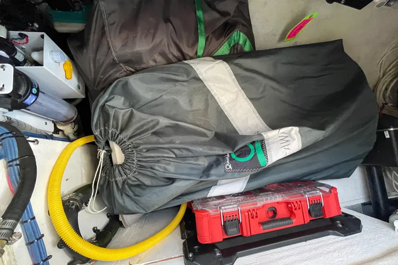  Yacht Photos Pics Storage area on a 2002 Island Packet 380 sailboat with equipment and gear.