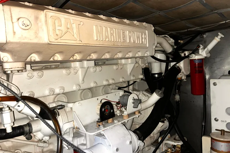 Resilient Sea Yacht Photos Pics Engine room of a 2004 Ferretti Yachts 530 with CAT Marine Power engine.