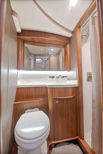 Jet Stream Yacht Photos Pics Luxurious 2018 Spencer Yachts Jet Boat bathroom with wood accents and modern fixtures.