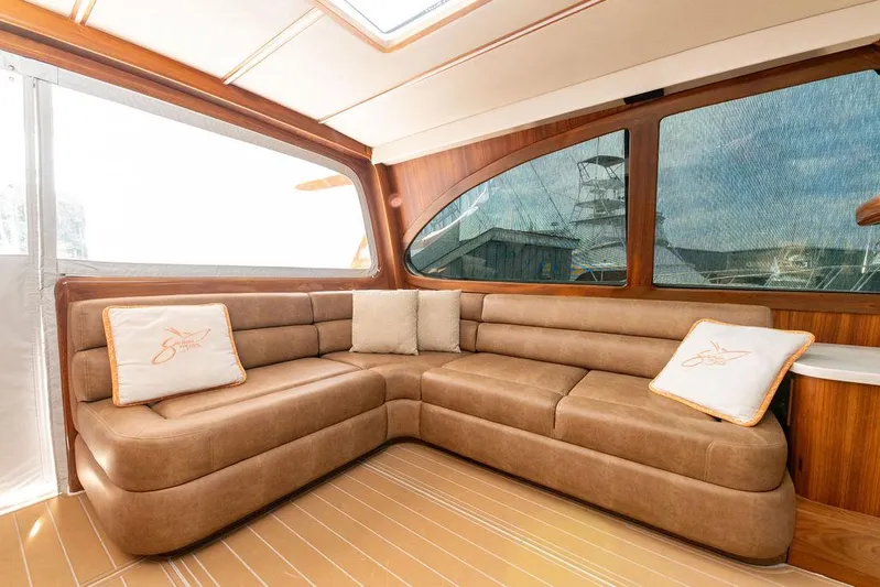 Jet Stream Yacht Photos Pics Luxurious interior of 2018 Spencer Yachts Jet Boat with plush seating and elegant design.