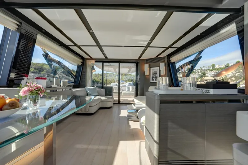 Apricity Yacht Photos Pics Luxurious interior of 2024 Azimut S8 yacht with modern design and panoramic views.