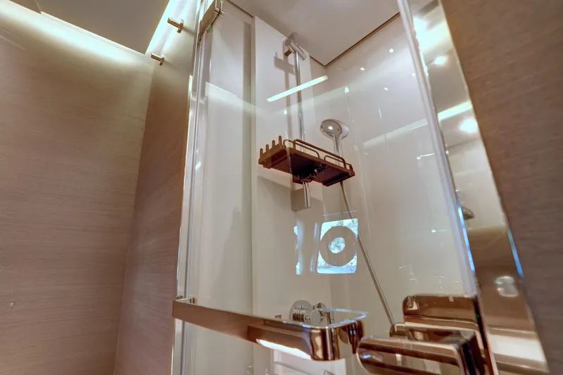 Apricity Yacht Photos Pics Luxurious shower in 2024 Azimut S8 yacht, featuring modern fixtures and elegant design.