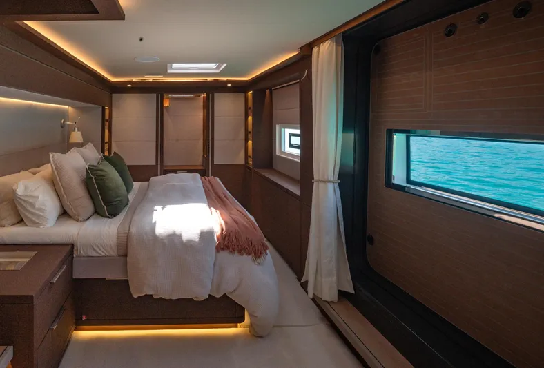 Aeolus 77 Yacht Photos Pics Drop-down swim platform in Master Suite