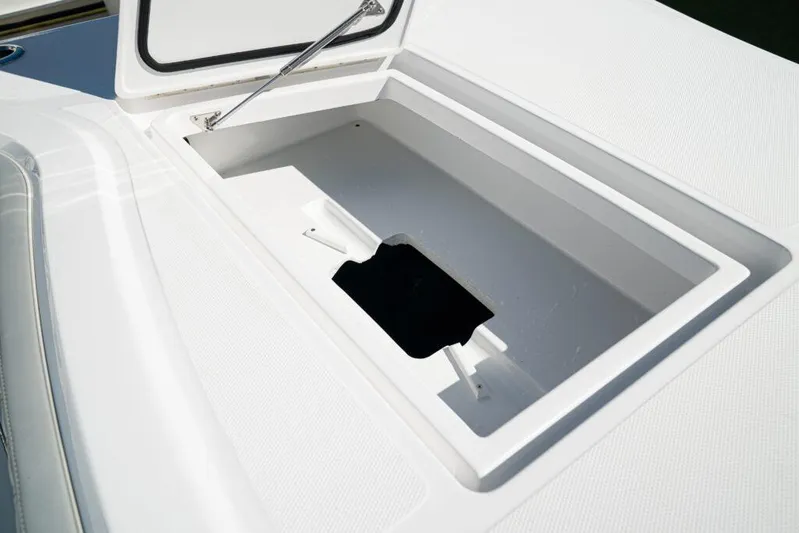 Yacht Photos Pics Open storage compartment on 2026 Front Runner 37 Catamaran deck.
