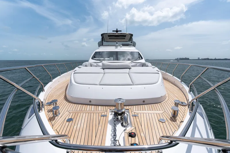 Euphoria Yacht Photos Pics Luxurious 2022 Azimut 78 yacht with spacious deck and elegant design on open water.