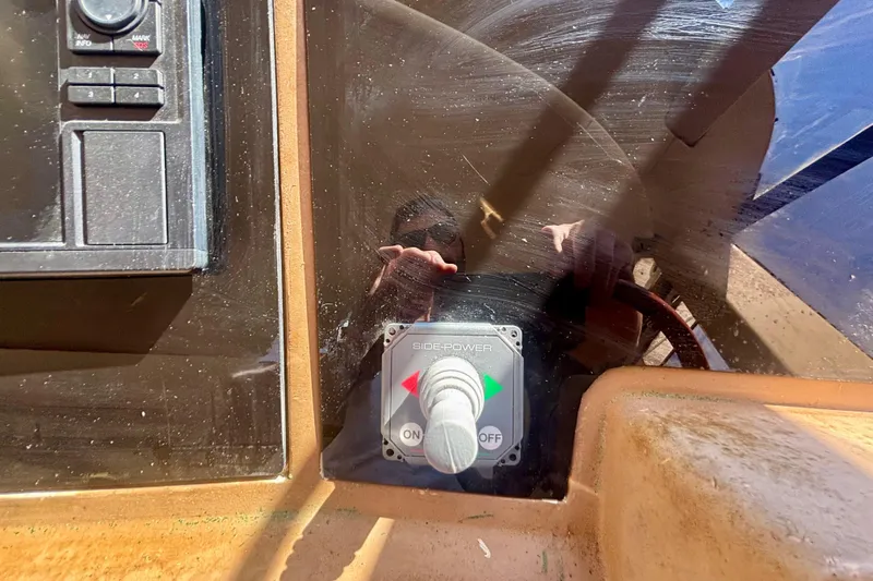  Yacht Photos Pics Control panel of a 2004 Viking Princess 61 Fly Bridge yacht with Side-Power joystick.