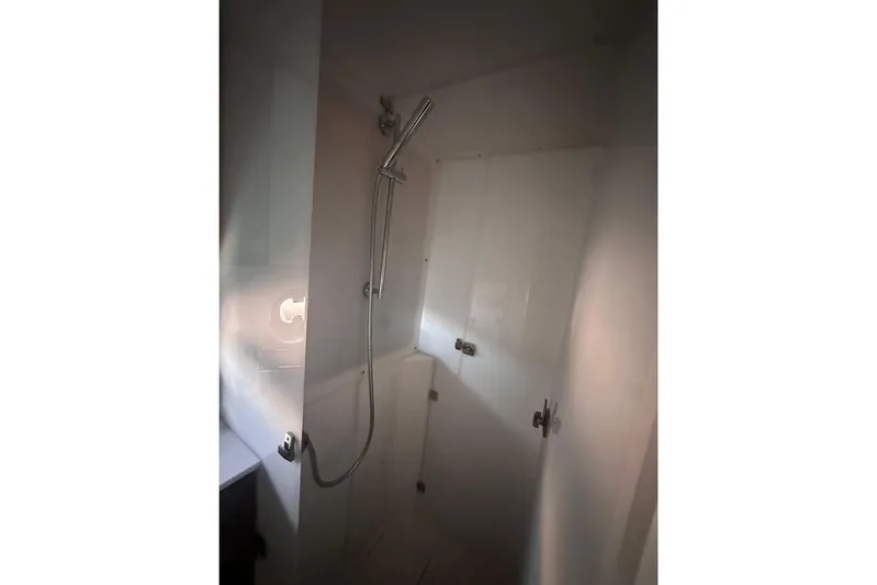 Yulia Yacht Photos Pics Modern shower area in 2023 Bali 4.2 model, featuring sleek design and chrome fixtures.