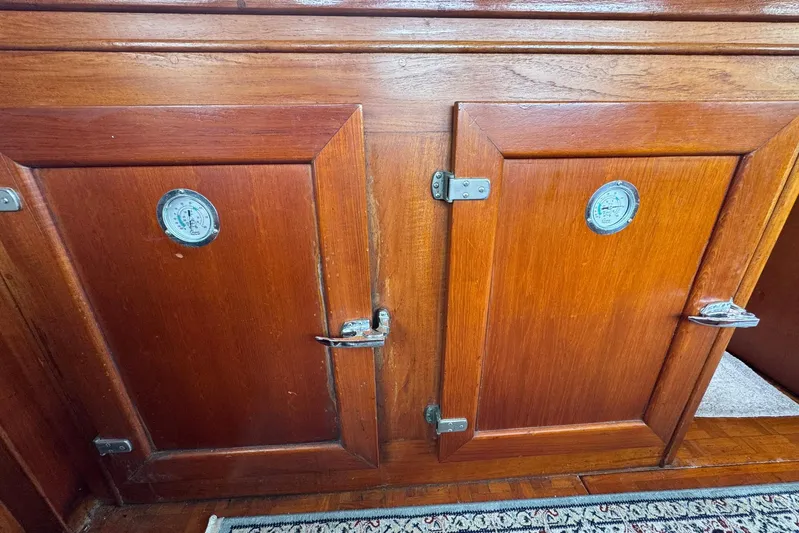Carolina Breeze Yacht Photos Pics Wooden cabinet doors on a 1989 Grand Banks 42 Motor Yacht interior.
