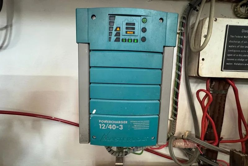 Carolina Breeze Yacht Photos Pics Mastervolt Powercharger 12/40-3 in 1989 Grand Banks 42 Motor Yacht engine room.