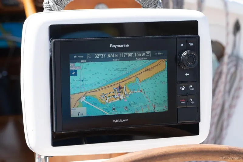 Skoal Yacht Photos Pics Raymarine navigation display on 2005 Cabo Rico 42 Pilot yacht, showing nautical chart.