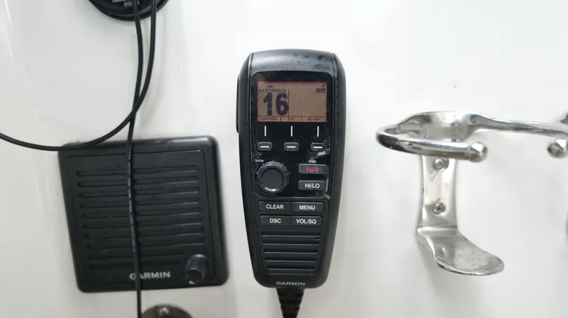  Yacht Photos Pics Garmin marine radio on a 2015 Cobalt A40 boat dashboard.