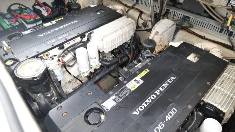  Yacht Photos Pics Engine compartment of a 2015 Cobalt A40 with Volvo Penta D6-400 engines.