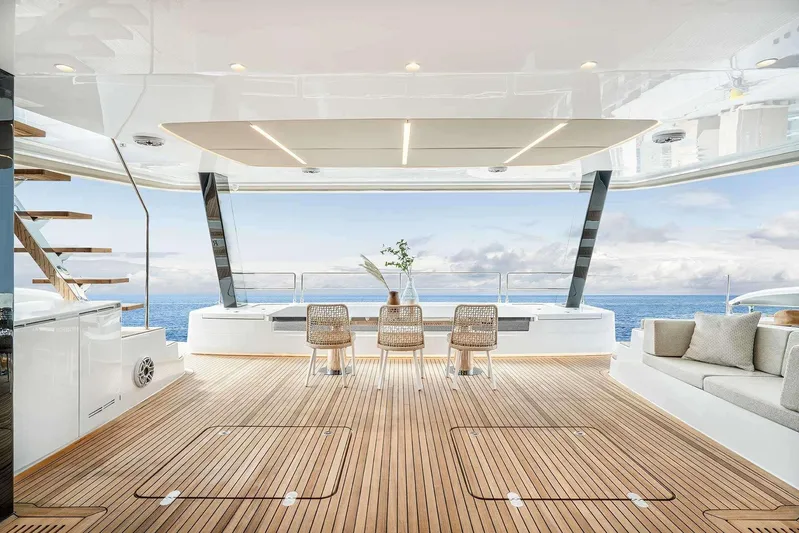  Yacht Photos Pics Luxurious deck of 2026 Sunreef 70 Sunreef Power yacht with ocean view.