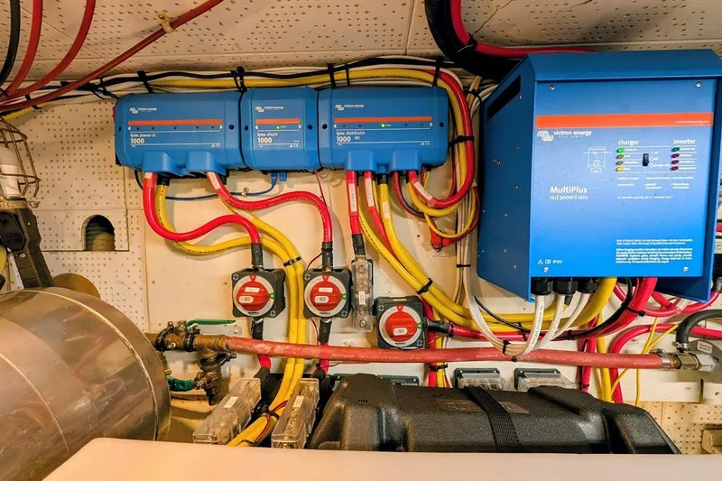 Positive Space Yacht Photos Pics Electrical system of a 1987 DeFever Trawler with Victron Energy components and wiring.