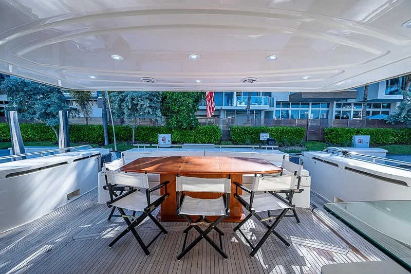 Twe11ve Yacht Photos Pics Luxurious 2009 Ferretti Yachts 780 MY deck with elegant seating and table.