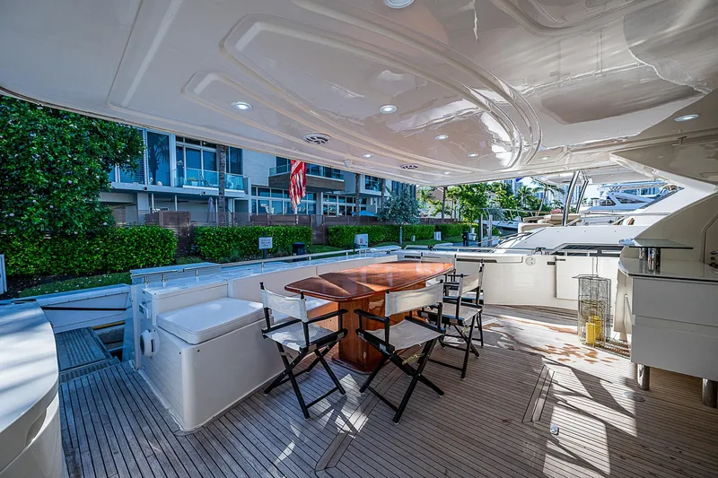 Twe11ve Yacht Photos Pics Luxurious 2009 Ferretti Yachts 780 MY deck with elegant seating and dining area.