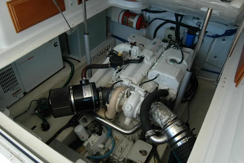 Double D Yacht Photos Pics Engine room of a 2014 Back Cove 37 boat, featuring a Cummins engine.