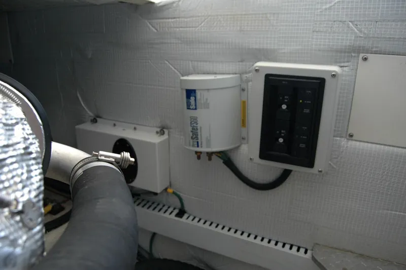 Double D Yacht Photos Pics Engine room of 2014 Back Cove 37 with fuel filter and control panel.