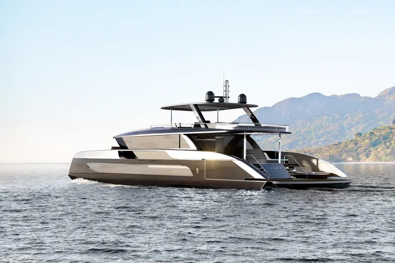  Yacht Photos Pics Luxury Sunreef 88 ULTIMA yacht cruising on serene waters, 2026 model.