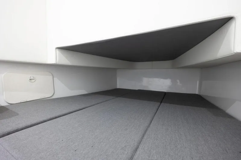  Yacht Photos Pics 2026 Front Runner 39 Center Console interior cabin with gray cushions.