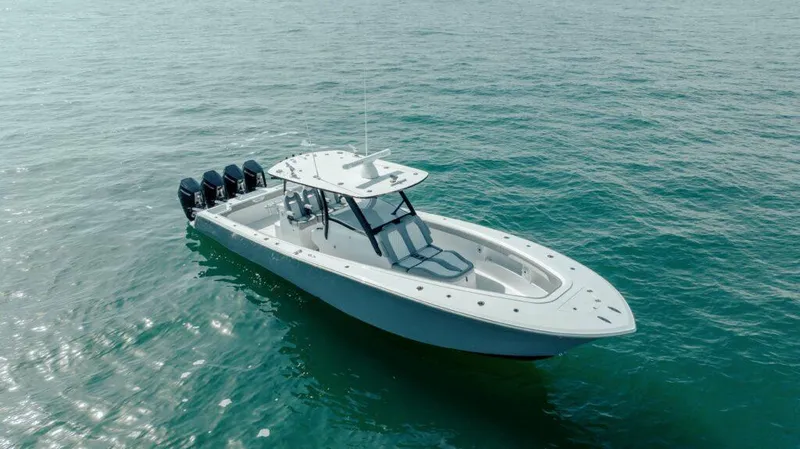  Yacht Photos Pics 2026 Front Runner 39 Center Console boat on open water, featuring multiple outboard engines.