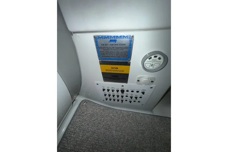  Yacht Photos Pics Control panel and certification plaque on 2004 Formula 34 Performance Cruiser yacht.