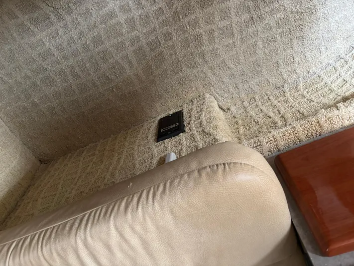 Cookin' Yacht Photos Pics Interior of 2008 Formula 37 PC with beige upholstery and carpeted flooring.