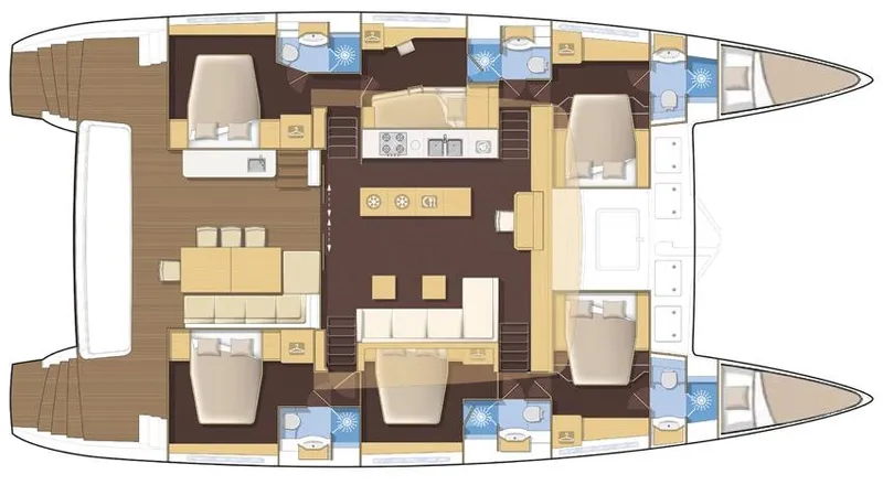 Duolife Yacht Photos Pics Floor plan of 2019 Lagoon 620 Essence catamaran, featuring spacious cabins and modern amenities.
