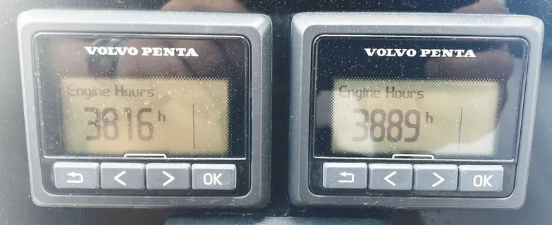 Duolife Yacht Photos Pics Volvo Penta engine hour meters showing 3816 and 3889 hours on Lagoon 620 Essence.