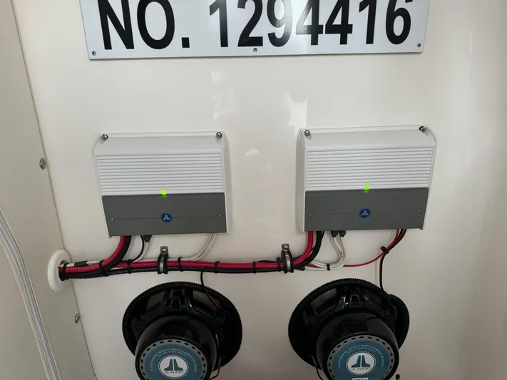 Re-powered-2022 Yacht Photos Pics 2019 Fountain 38 CC boat electronics and wiring with registration number.