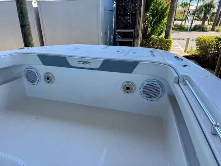  Yacht Photos Pics 2022 Invincible 46 Catamaran interior with speakers and sleek design.