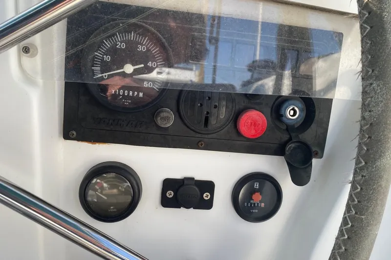 Gemini's Escape II Yacht Photos Pics Control panel of a 2005 Beneteau Oceanis 42CC sailboat with gauges and switches.