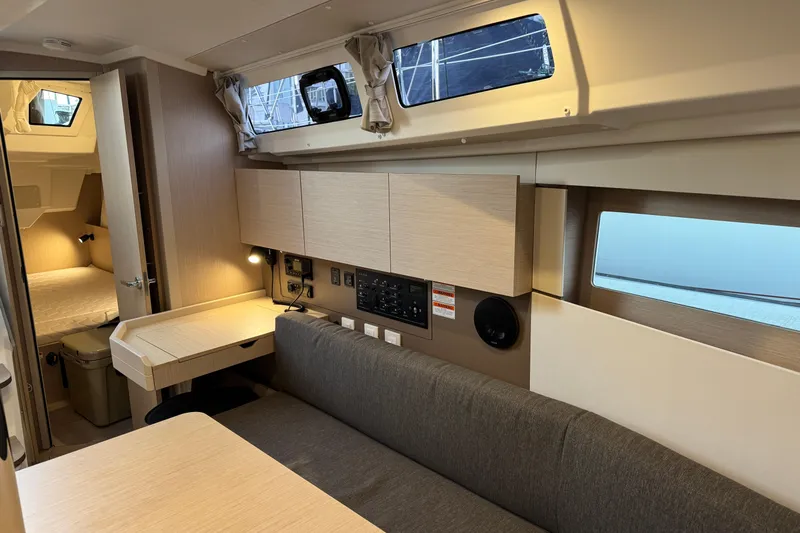 Barcelona Yacht Photos Pics Interior of 2021 Beneteau Oceanis 35.1 yacht, featuring modern design and comfortable seating.