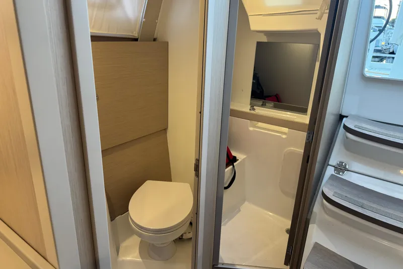 Barcelona Yacht Photos Pics Beneteau Oceanis 35.1 2021 yacht bathroom with modern fixtures and compact design.