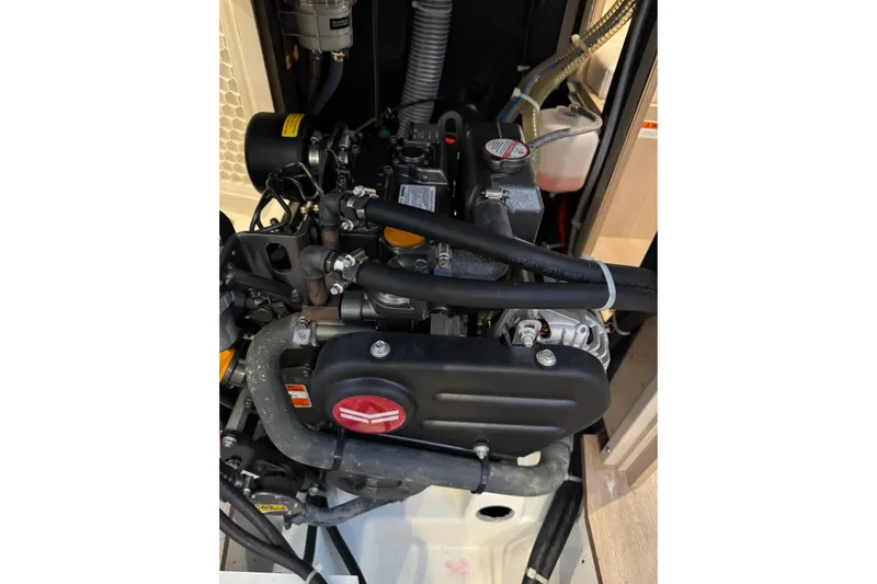 Barcelona Yacht Photos Pics Engine compartment of a 2021 Beneteau Oceanis 35.1 sailboat.