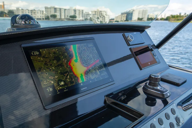  Yacht Photos Pics Cockpit of 2021 Pardo Yachts 38 with navigation screens and controls.