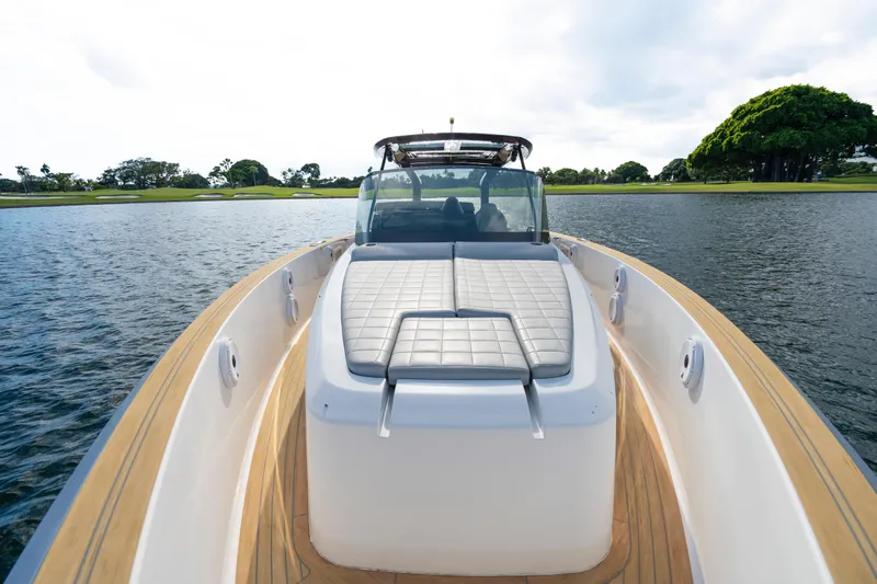  Yacht Photos Pics 2021 Pardo Yachts 38 on water, featuring sleek deck and luxurious seating.