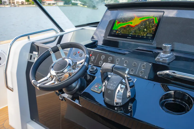  Yacht Photos Pics Helm of 2021 Pardo Yachts 38 with navigation display and controls.